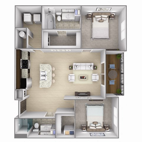 Floor plan for 2 beds, 2 baths, 1009 sqft